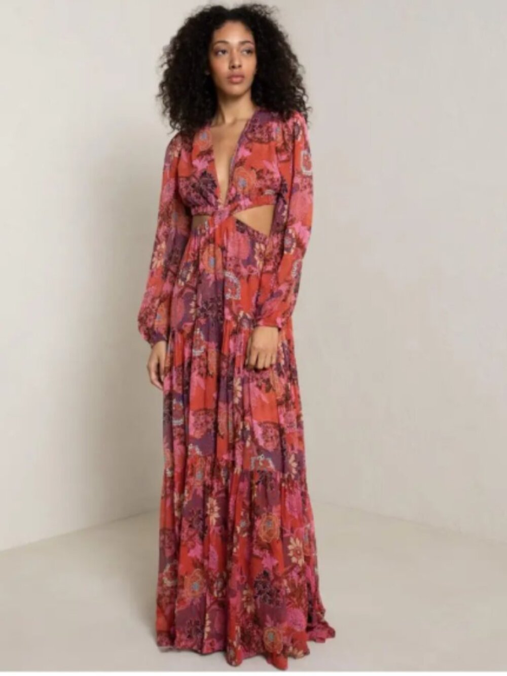 A.L.C. Isabelle Silk Maxi Floral Dress Cut out Long Sleeve  Sz 6